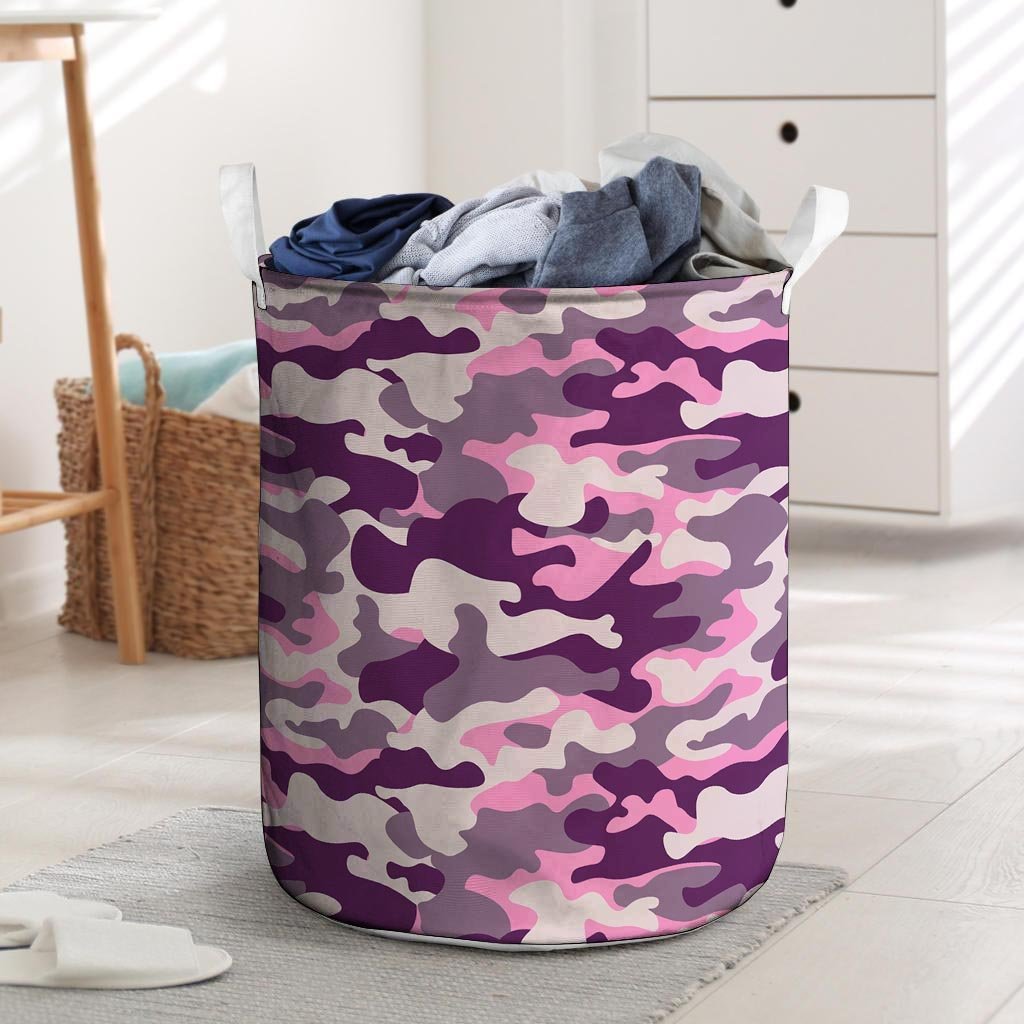 Pink Camouflage Print Laundry Basket-grizzshop