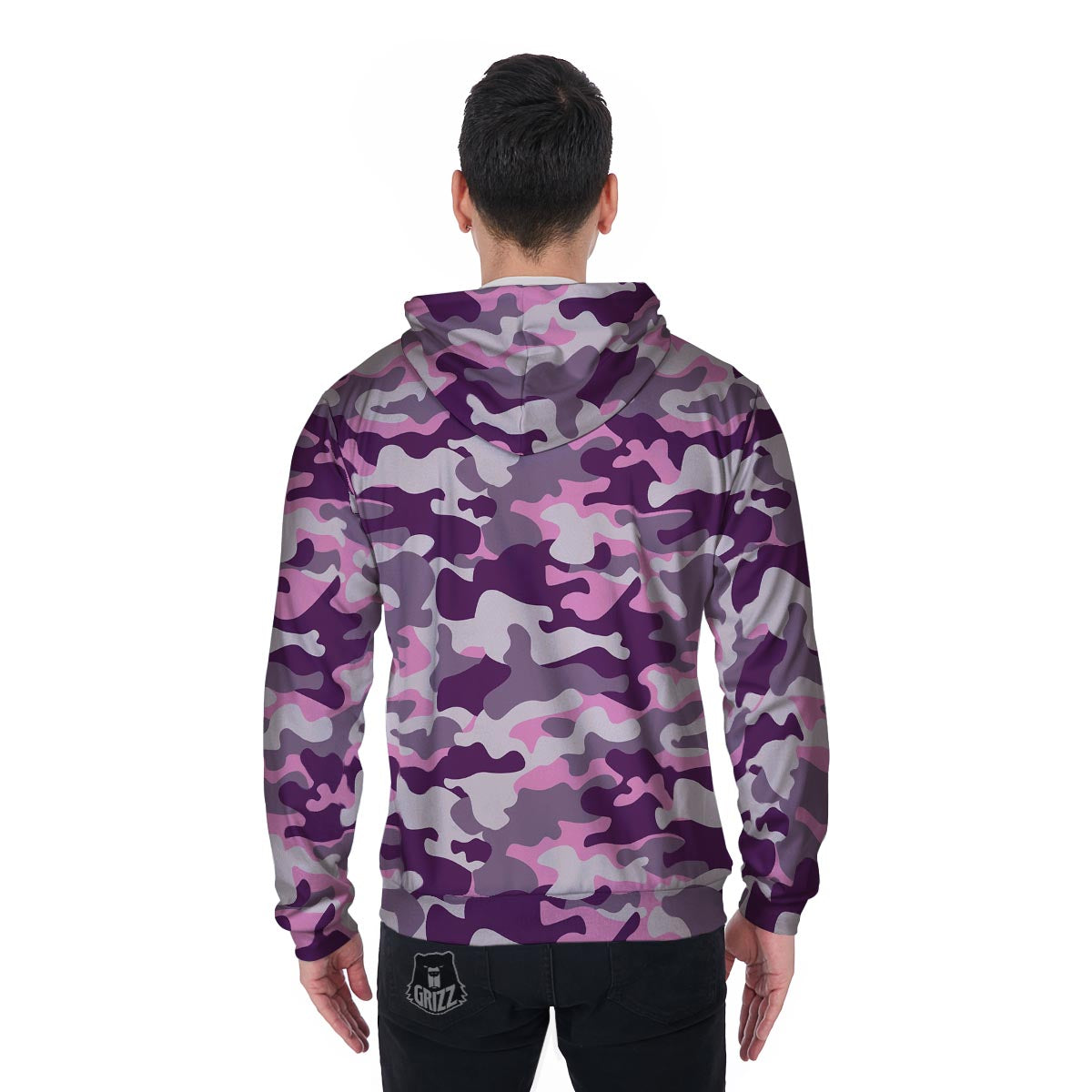 Pink Camouflage Print Men's Zip Up Hoodie-grizzshop