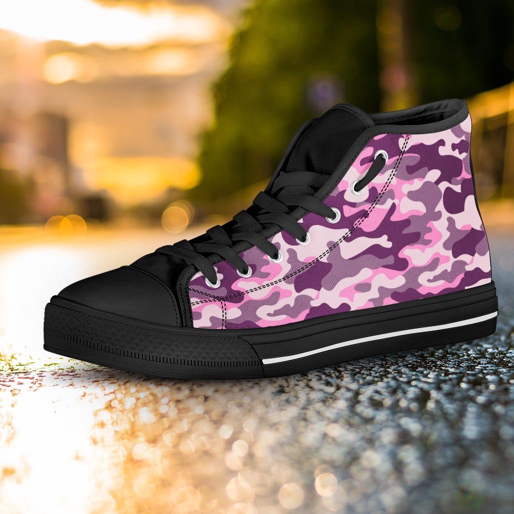 Pink Camouflage Print Women's High Top Shoes-grizzshop