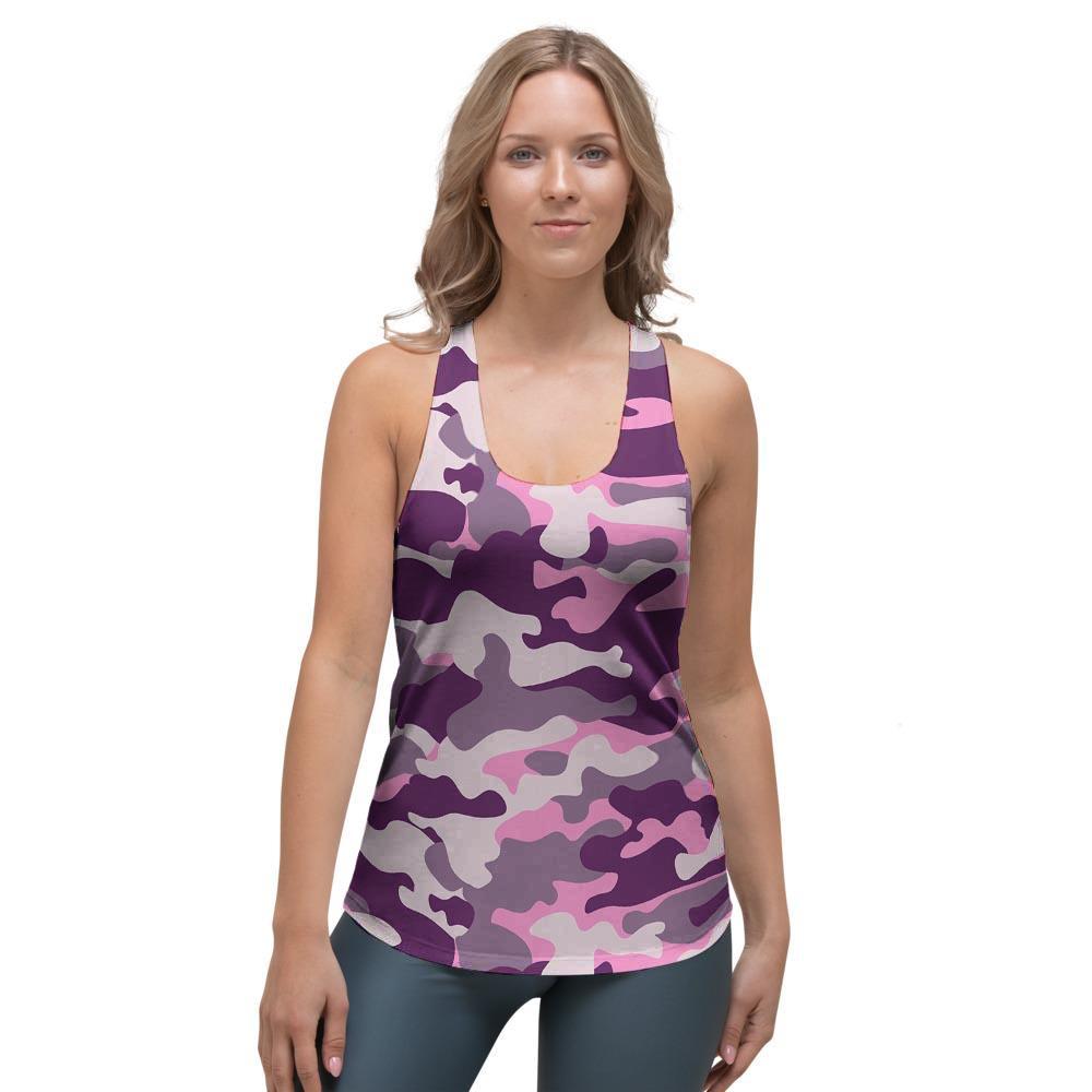 Pink Camouflage Print Women's Racerback Tank Top-grizzshop