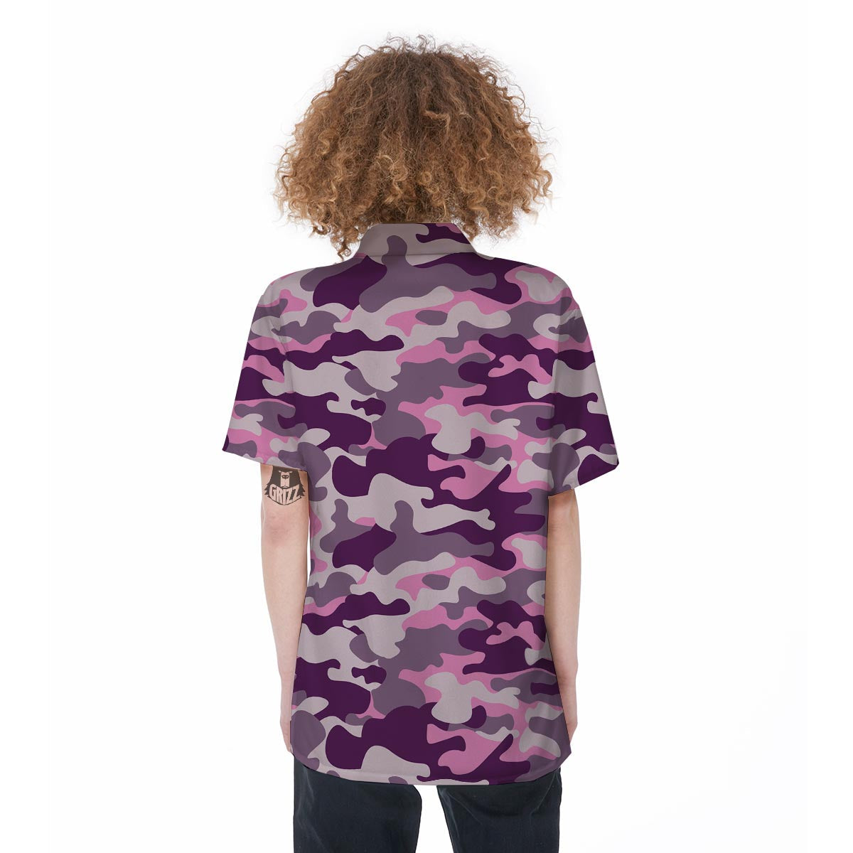 Pink Camouflage Print Women's Short Sleeve Shirts-grizzshop