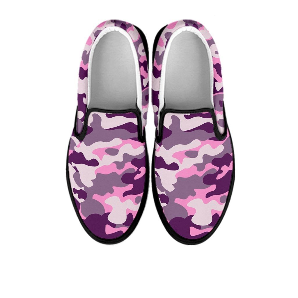 Pink Camouflage Print Women's Slip On Sneakers-grizzshop