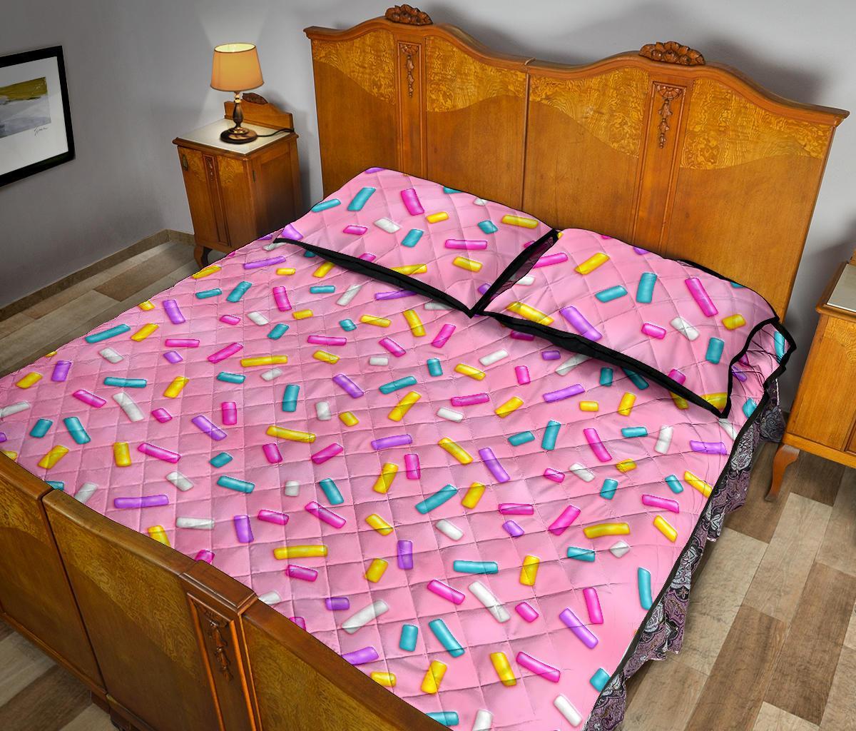 Pink Candy Pattern Print Bed Set Quilt-grizzshop