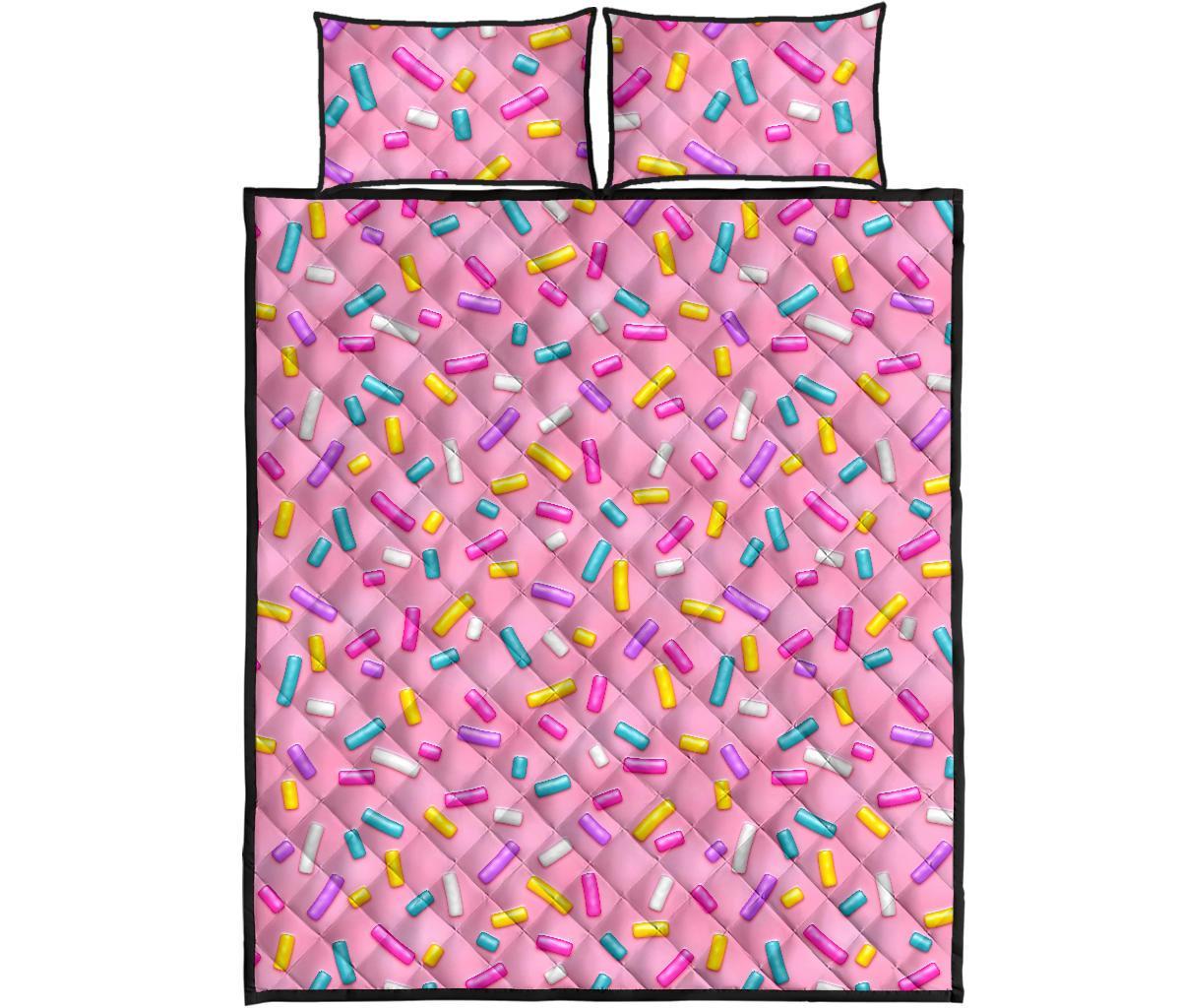 Pink Candy Pattern Print Bed Set Quilt-grizzshop