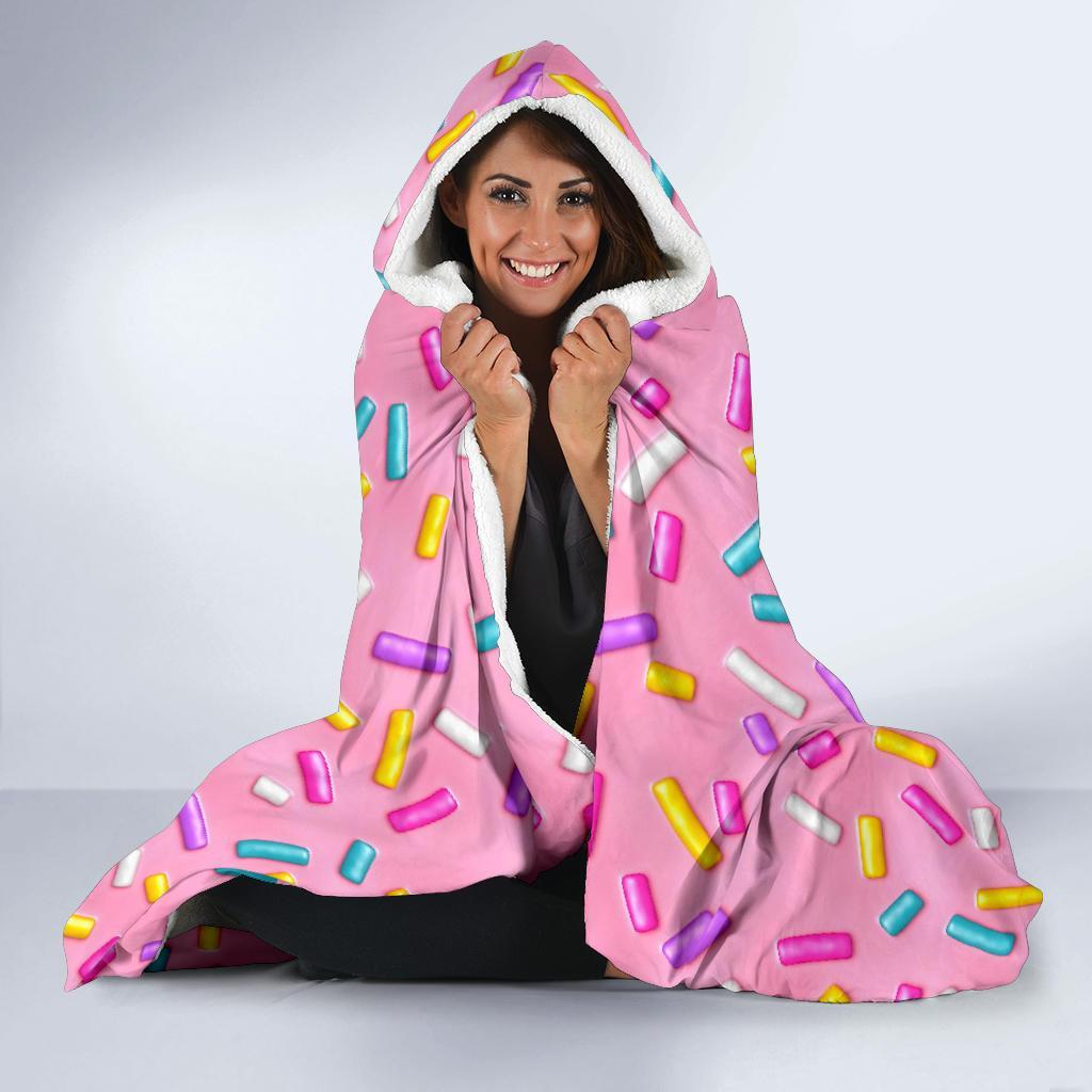 Pink Candy Pattern Print Hooded Blanket-grizzshop
