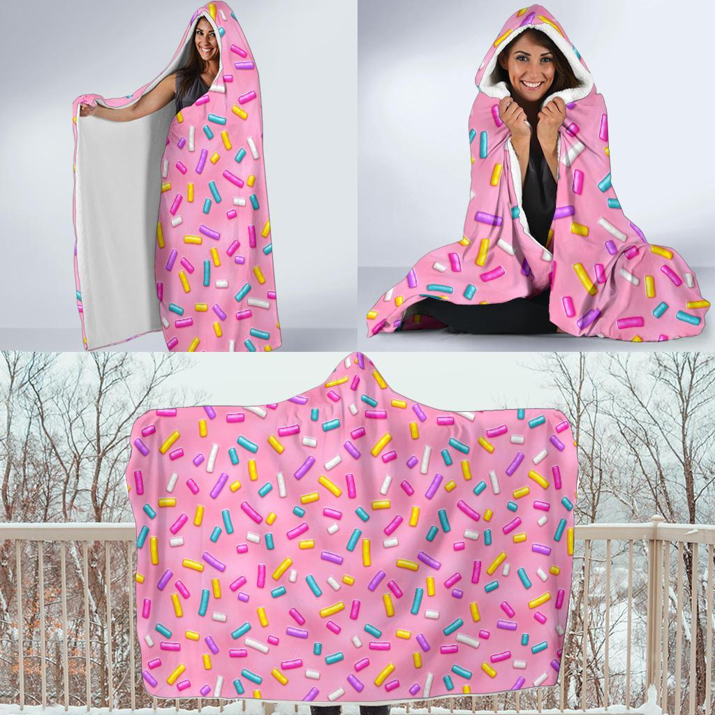 Pink Candy Pattern Print Hooded Blanket-grizzshop