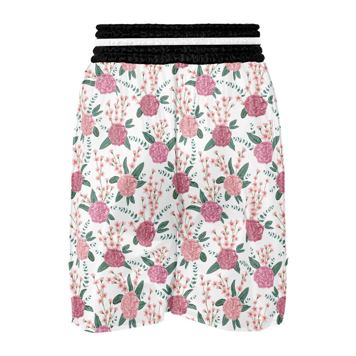 Pink Carnation White Print Pattern Boxing Shorts-grizzshop
