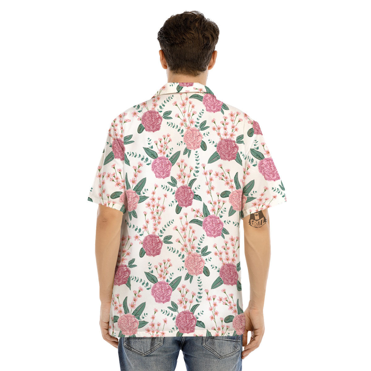 Pink Carnation White Print Pattern Men's Hawaiian Shirt-grizzshop