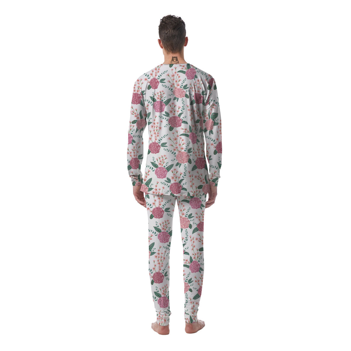 Pink Carnation White Print Pattern Men's Pajamas-grizzshop