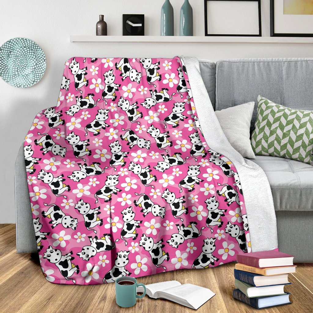 Pink Cartoon Cow Pattern Print Blanket-grizzshop