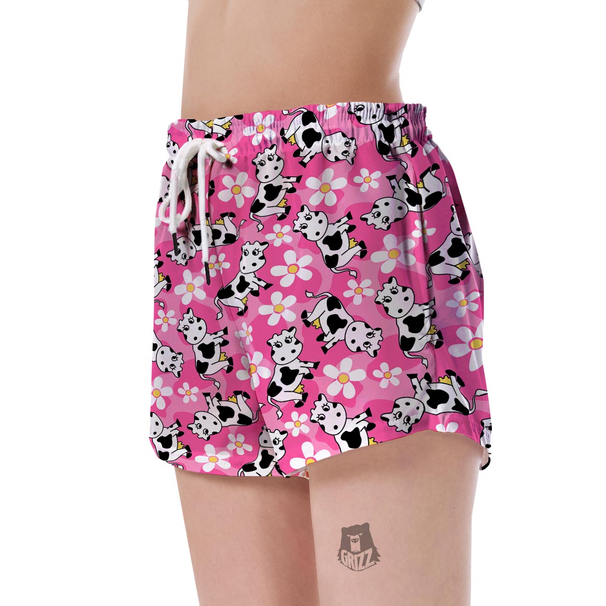 Pink Cartoon Cow Pattern Print Women's Shorts-grizzshop