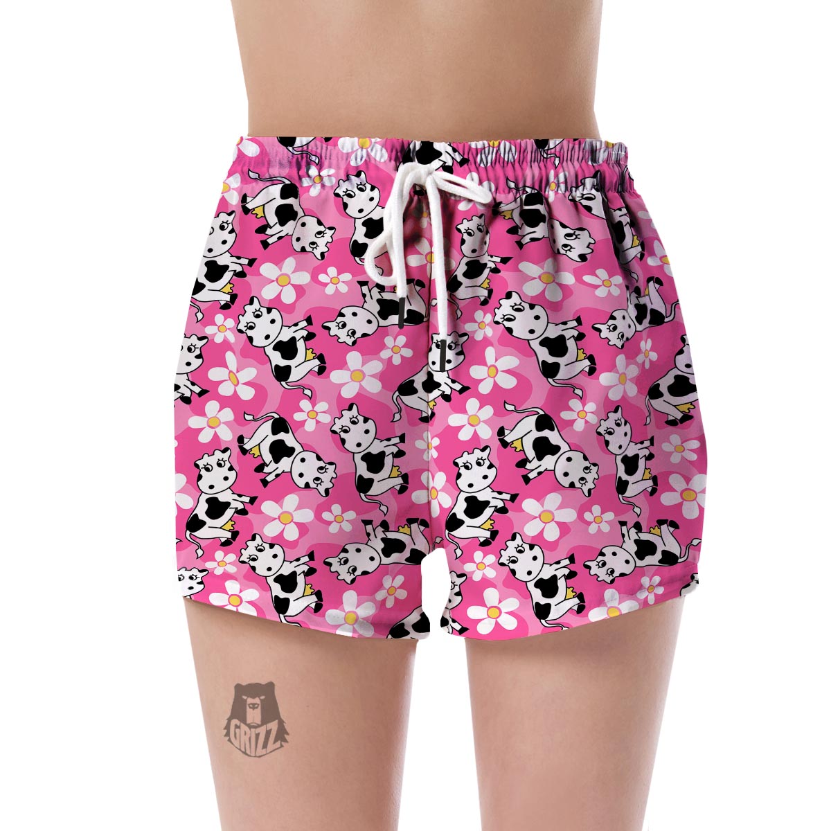 Pink Cartoon Cow Pattern Print Women's Shorts-grizzshop
