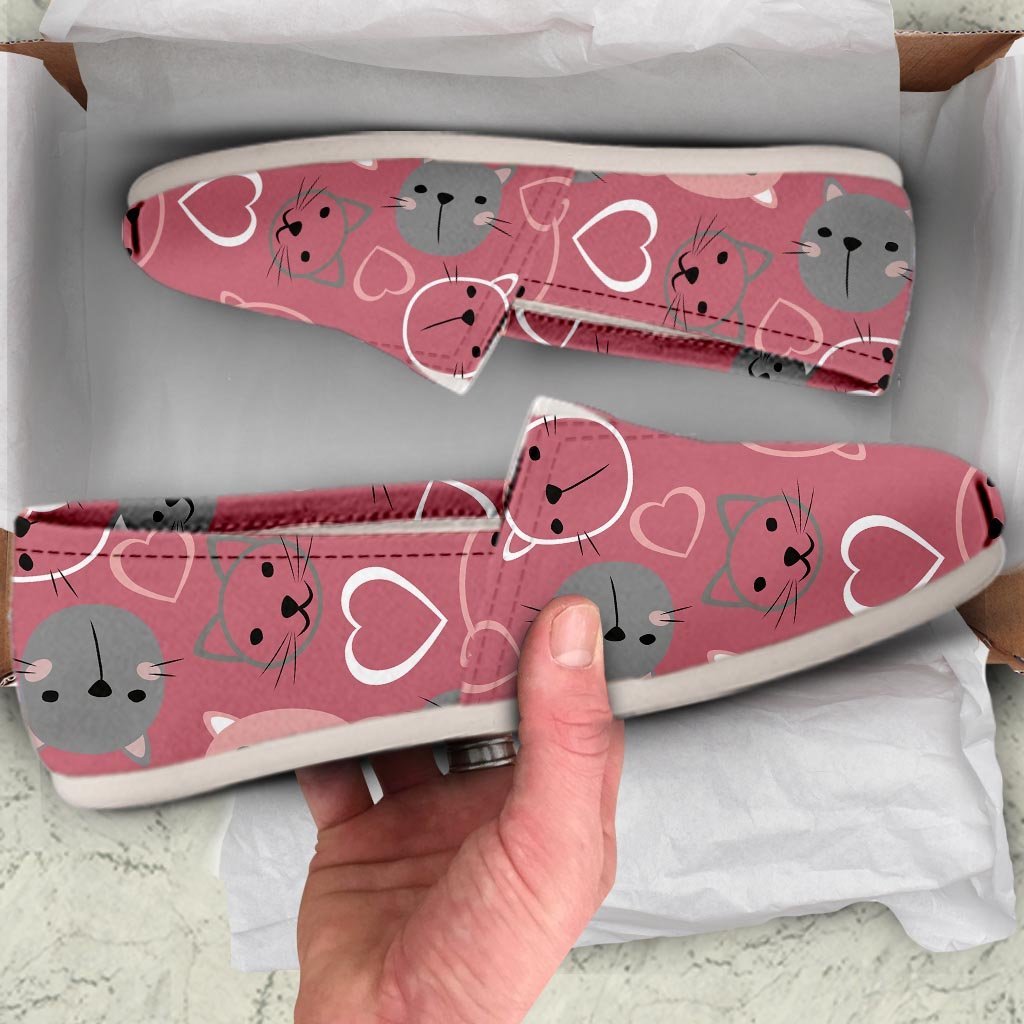 Pink Cat Face Print Canvas Shoes-grizzshop