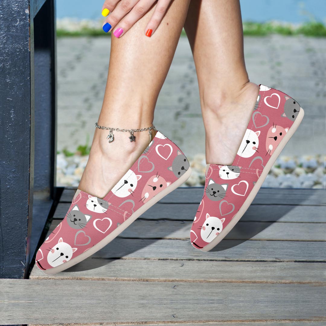 Pink Cat Face Print Canvas Shoes-grizzshop