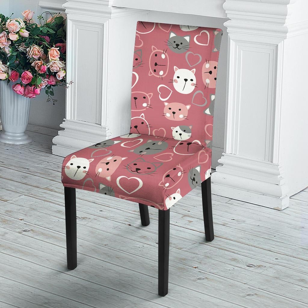 Pink Cat Face Print Chair Cover-grizzshop