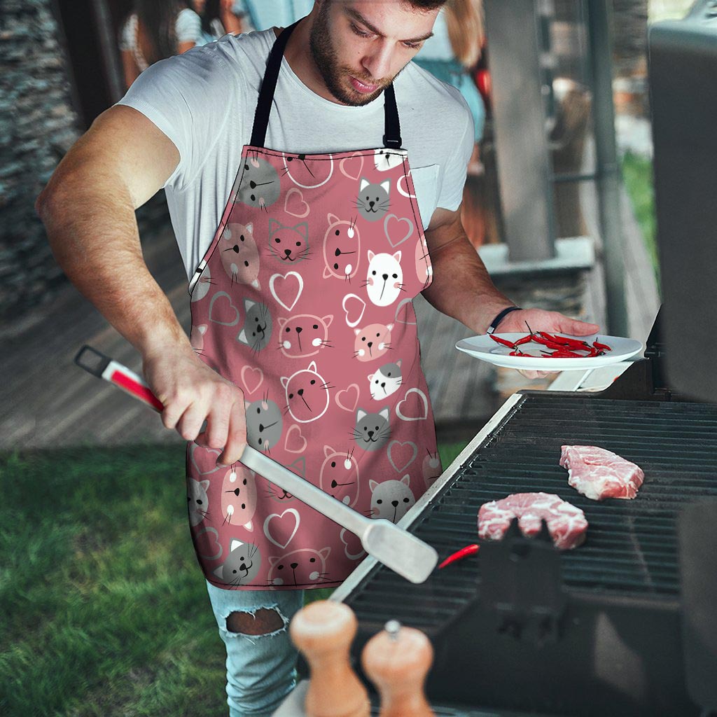 Pink Cat Face Print Men's Apron-grizzshop