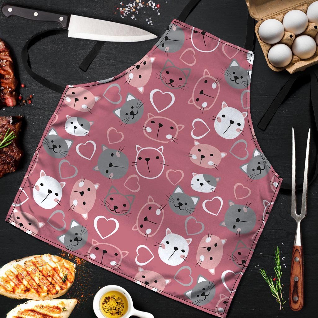 Pink Cat Face Print Men's Apron-grizzshop