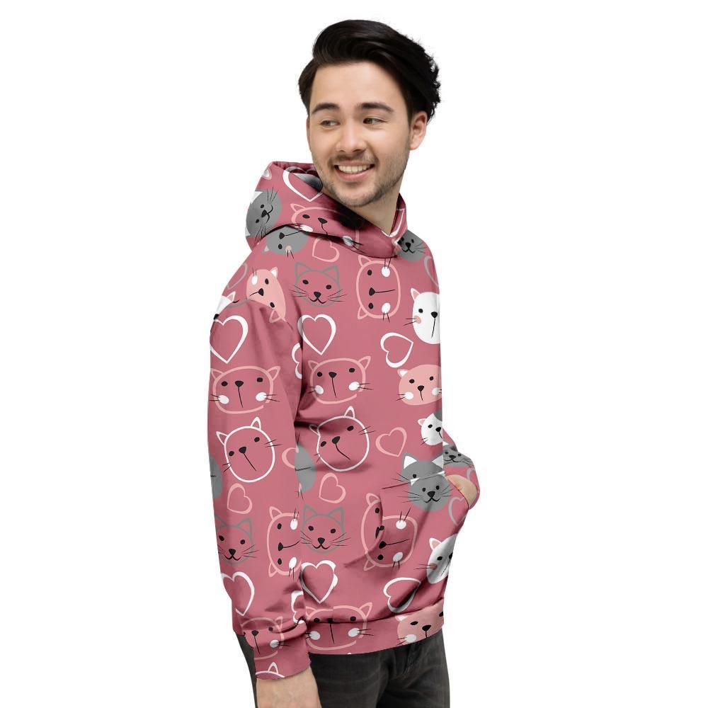 Pink Cat Face Print Men's Hoodie-grizzshop