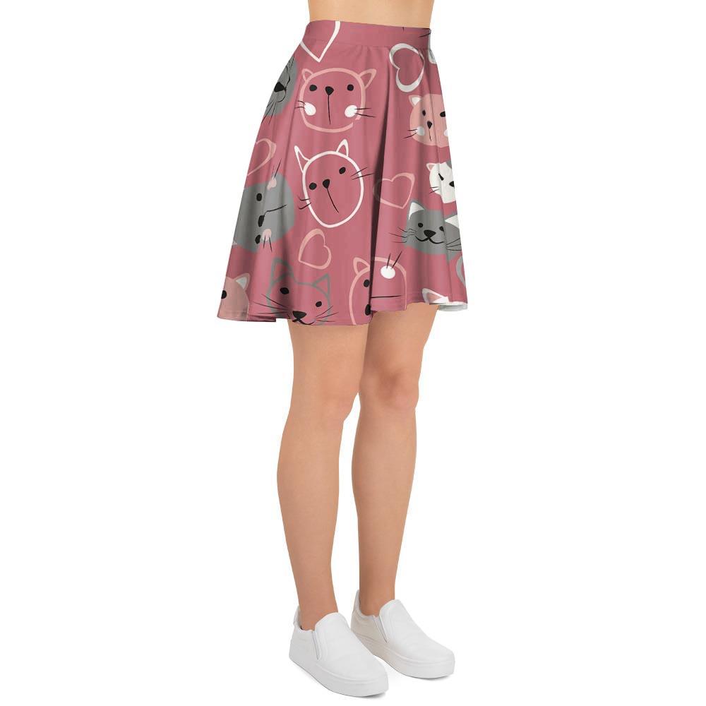 Pink Cat Face Print Women's Skirt-grizzshop