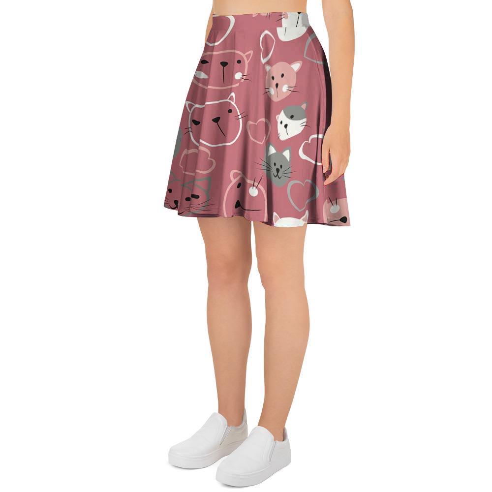 Pink Cat Face Print Women's Skirt-grizzshop