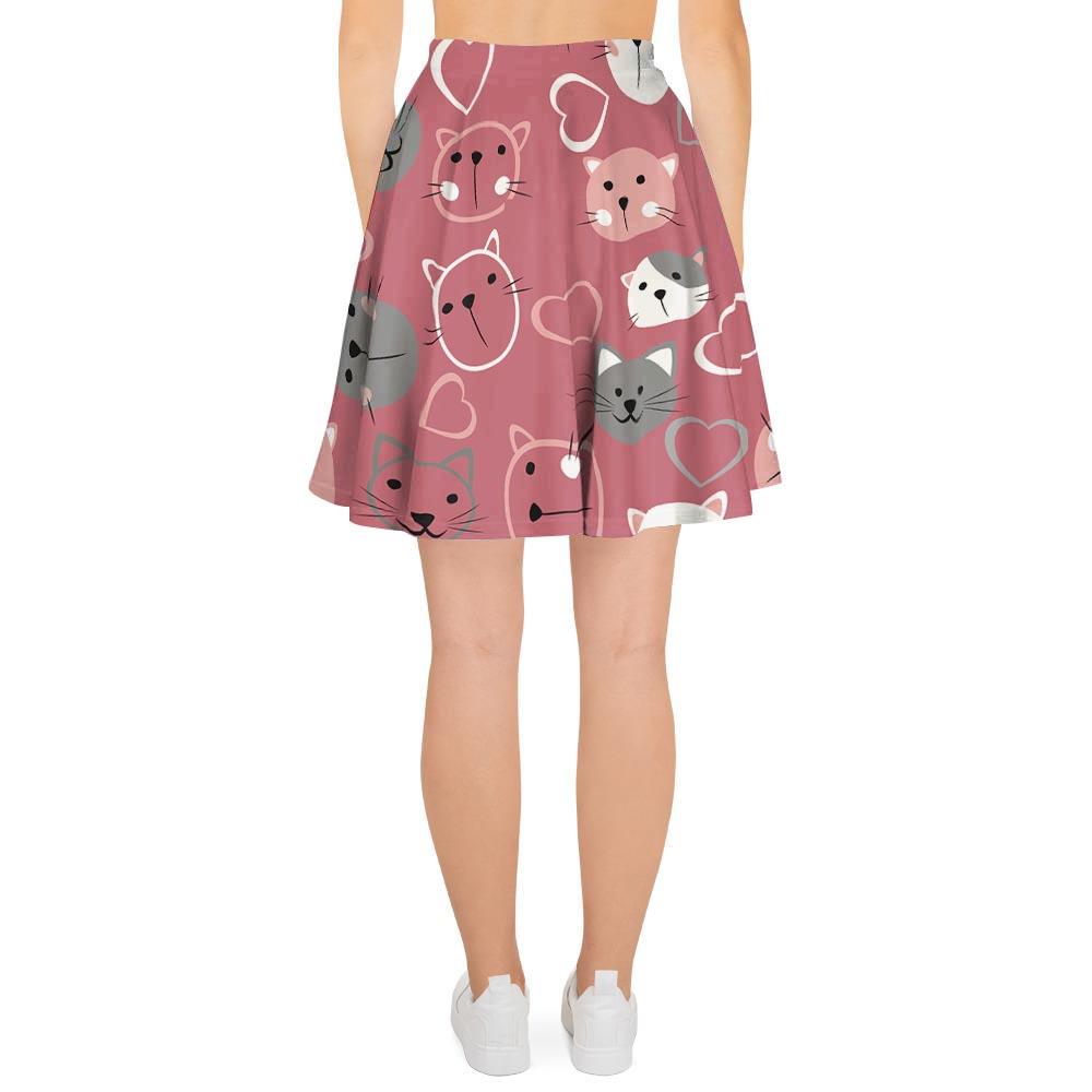 Pink Cat Face Print Women's Skirt-grizzshop