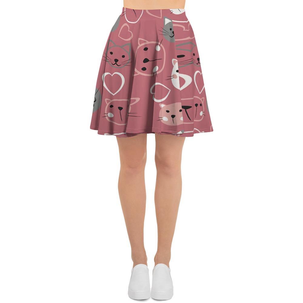Pink Cat Face Print Women's Skirt-grizzshop