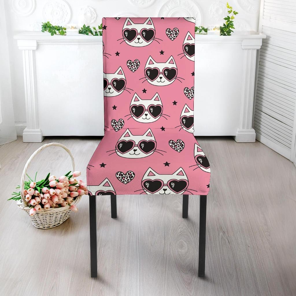 Pink Cat Print Chair Cover-grizzshop