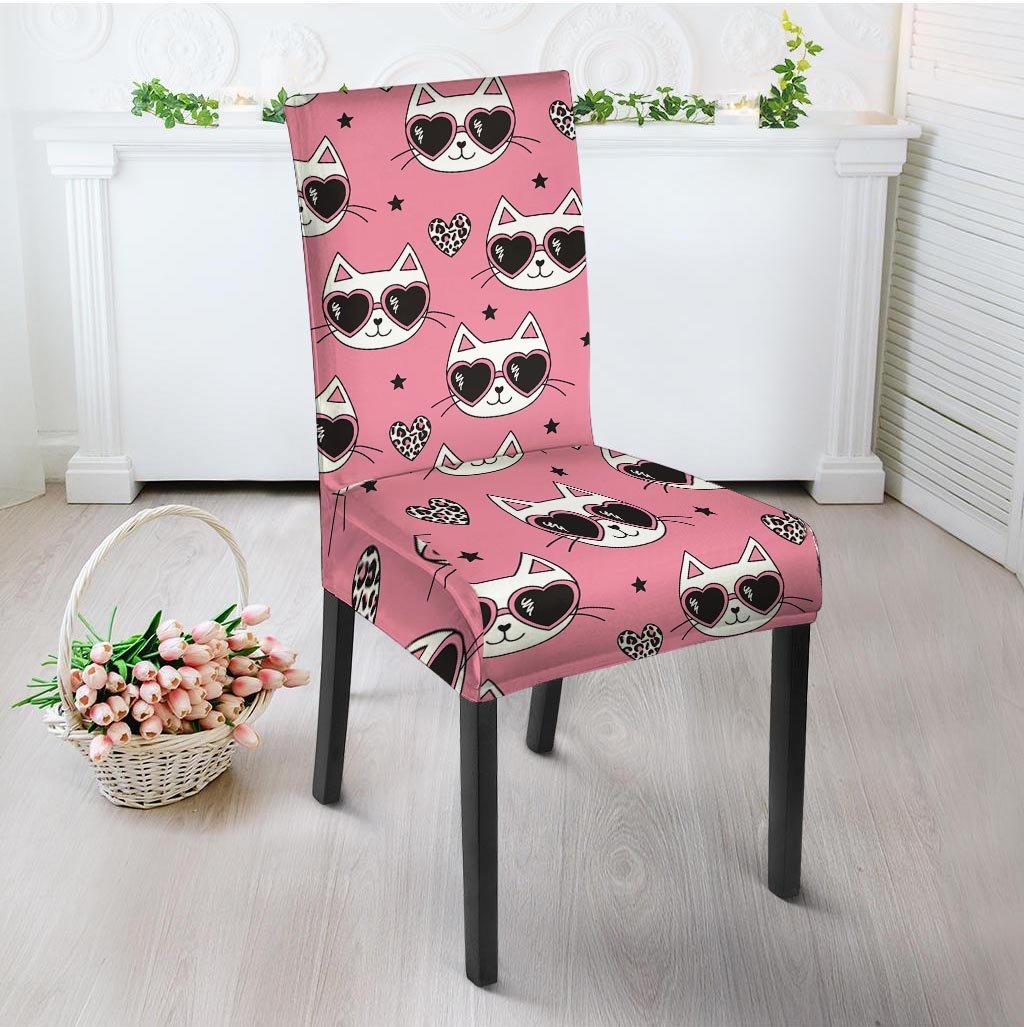 Pink Cat Print Chair Cover-grizzshop
