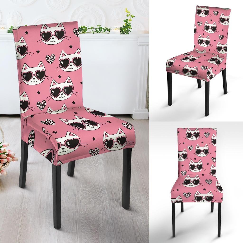 Pink Cat Print Chair Cover-grizzshop