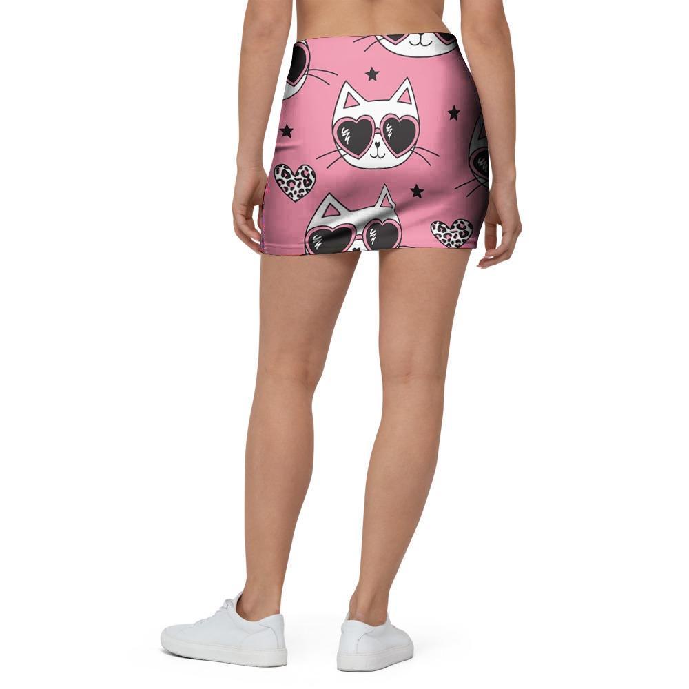 Pink Cat Print Mini Skirt-grizzshop
