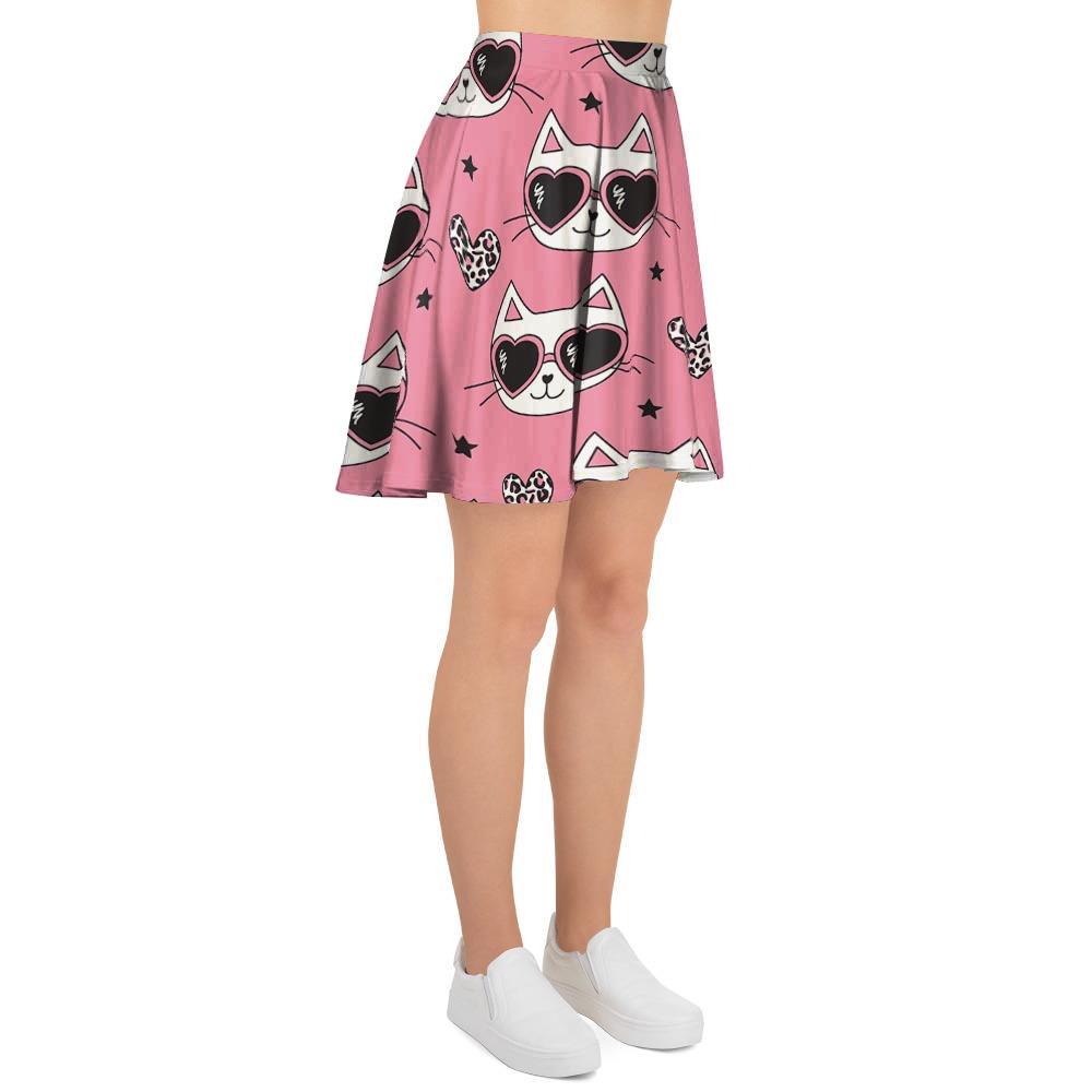 Pink Cat Print Women's Skirt-grizzshop