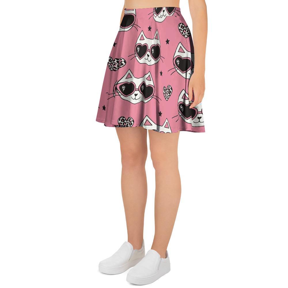 Pink Cat Print Women's Skirt-grizzshop