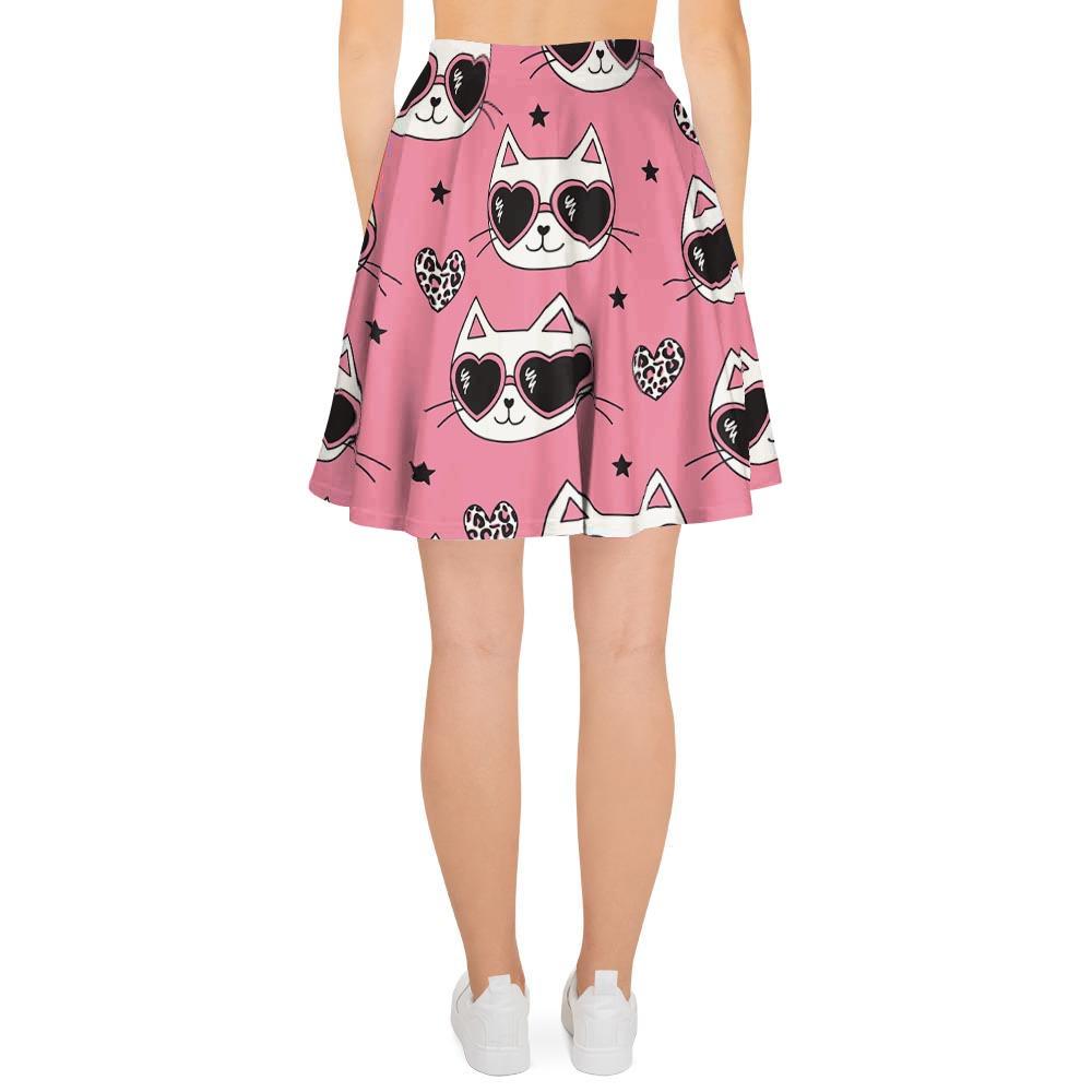 Pink Cat Print Women's Skirt-grizzshop