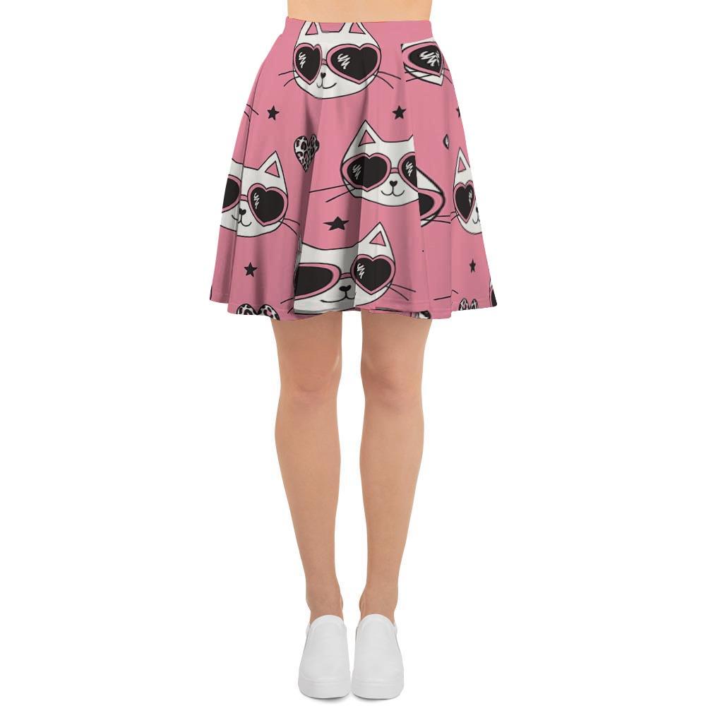 Pink Cat Print Women's Skirt-grizzshop