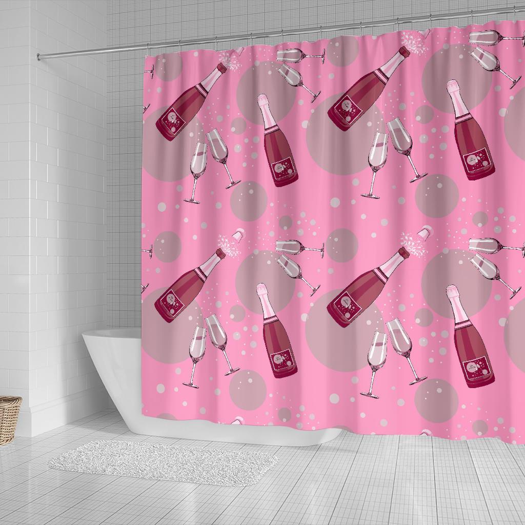 Pink Champagne Pattern Print Bathroom Shower Curtain-grizzshop
