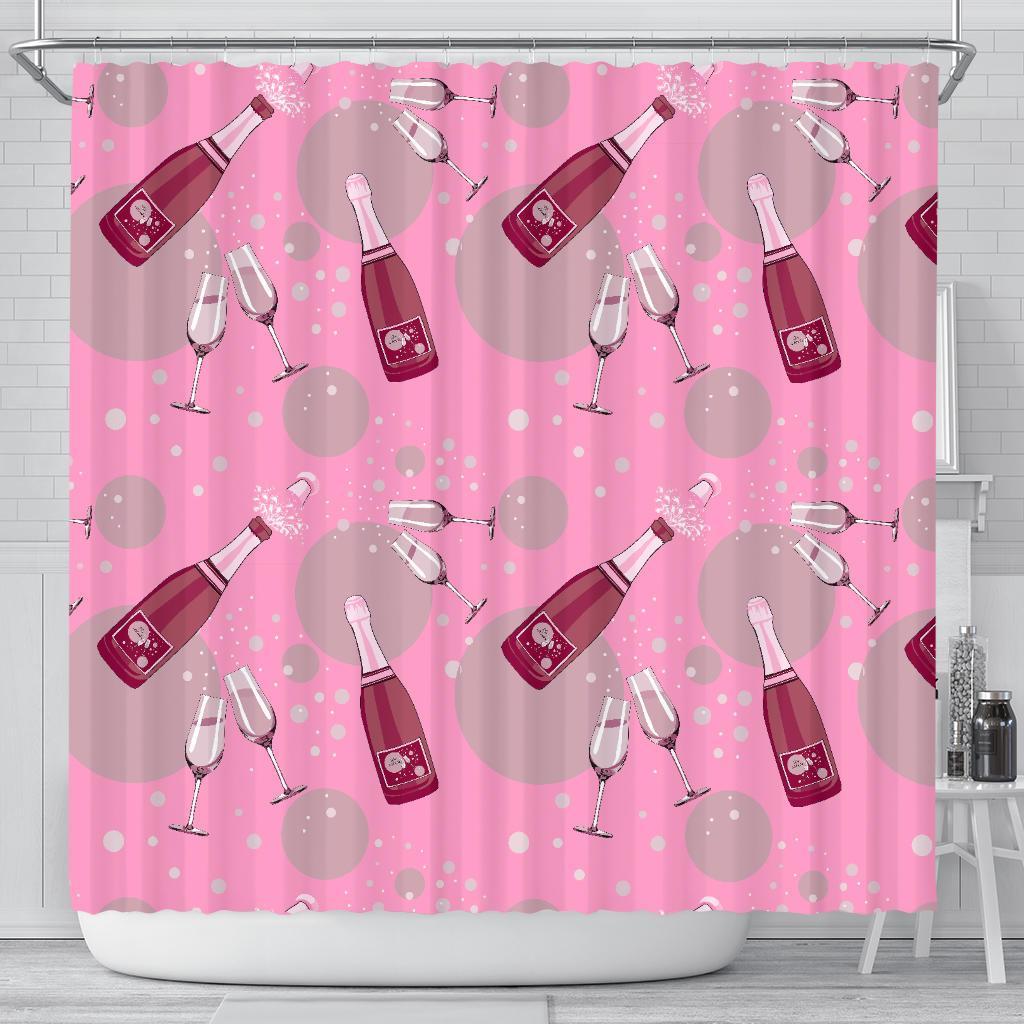 Pink Champagne Pattern Print Bathroom Shower Curtain-grizzshop