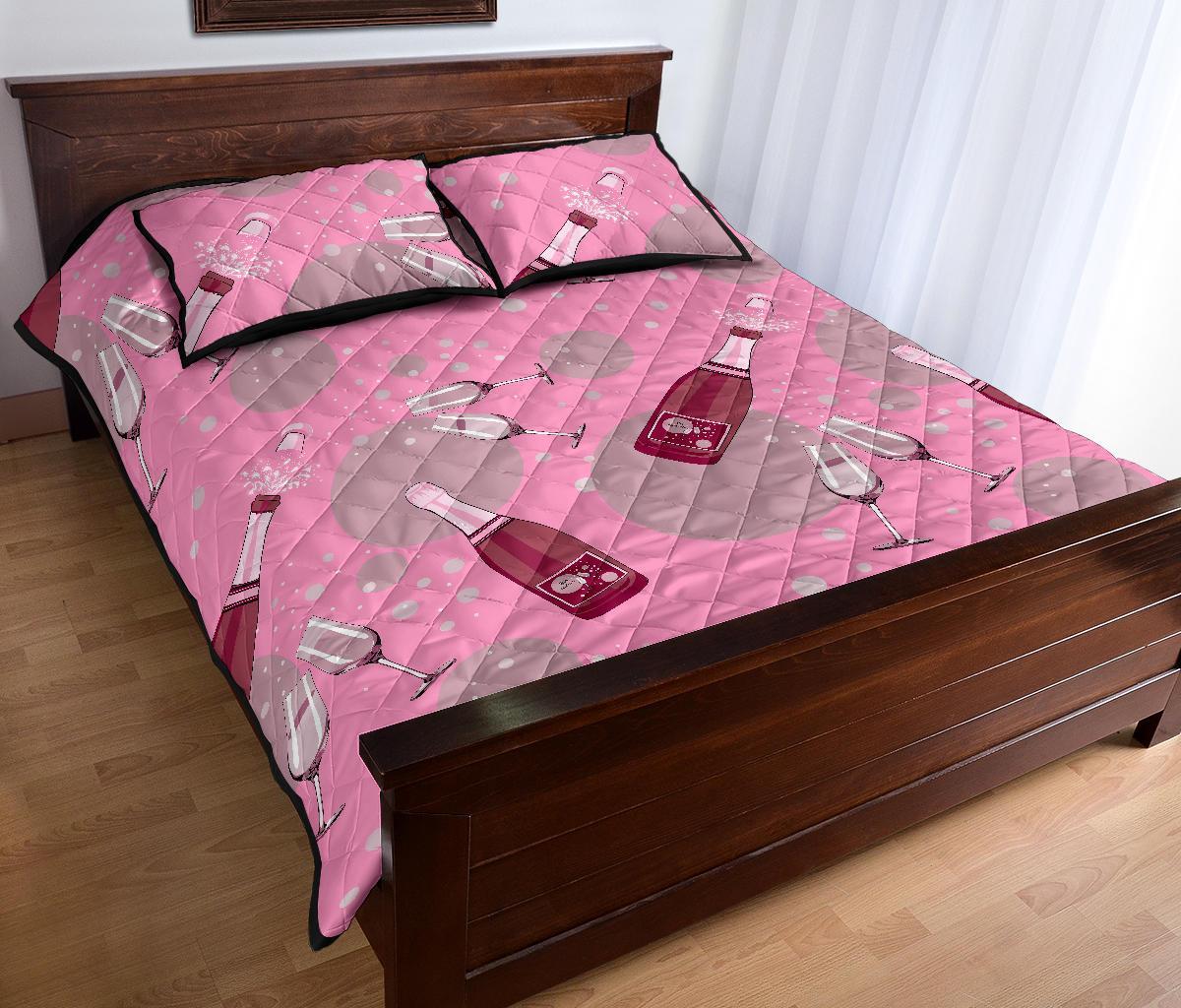Pink Champagne Pattern Print Bed Set Quilt-grizzshop