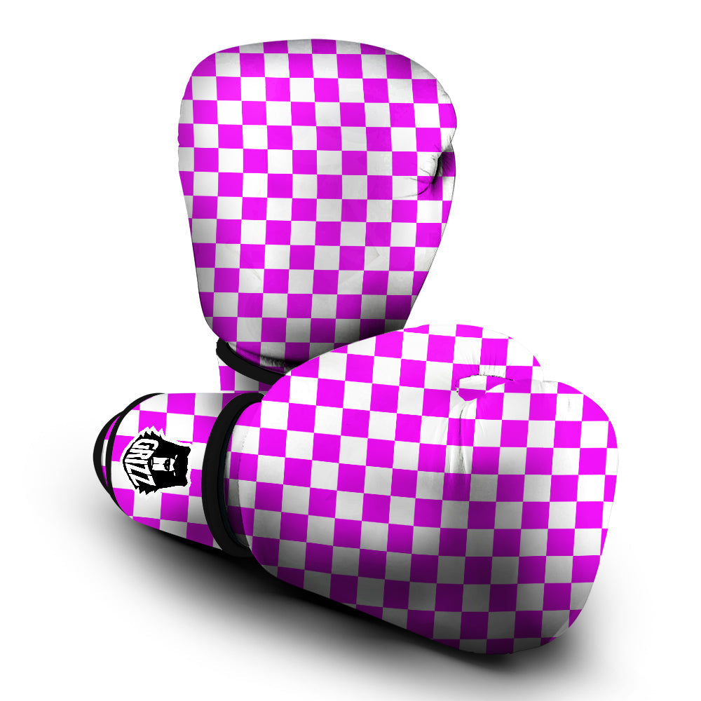 Pink Checkered Flag Print Boxing Gloves-grizzshop