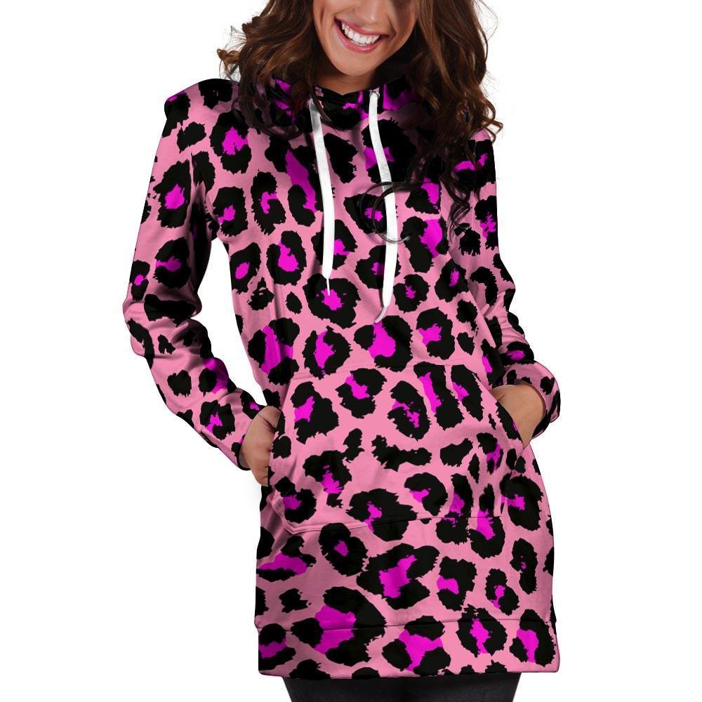 Pink Cheetah Leopard Hoodie Dress-grizzshop