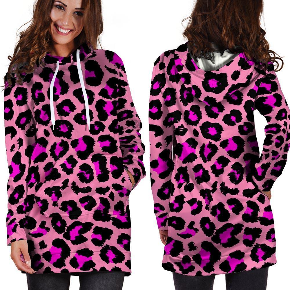 Pink Cheetah Leopard Hoodie Dress-grizzshop