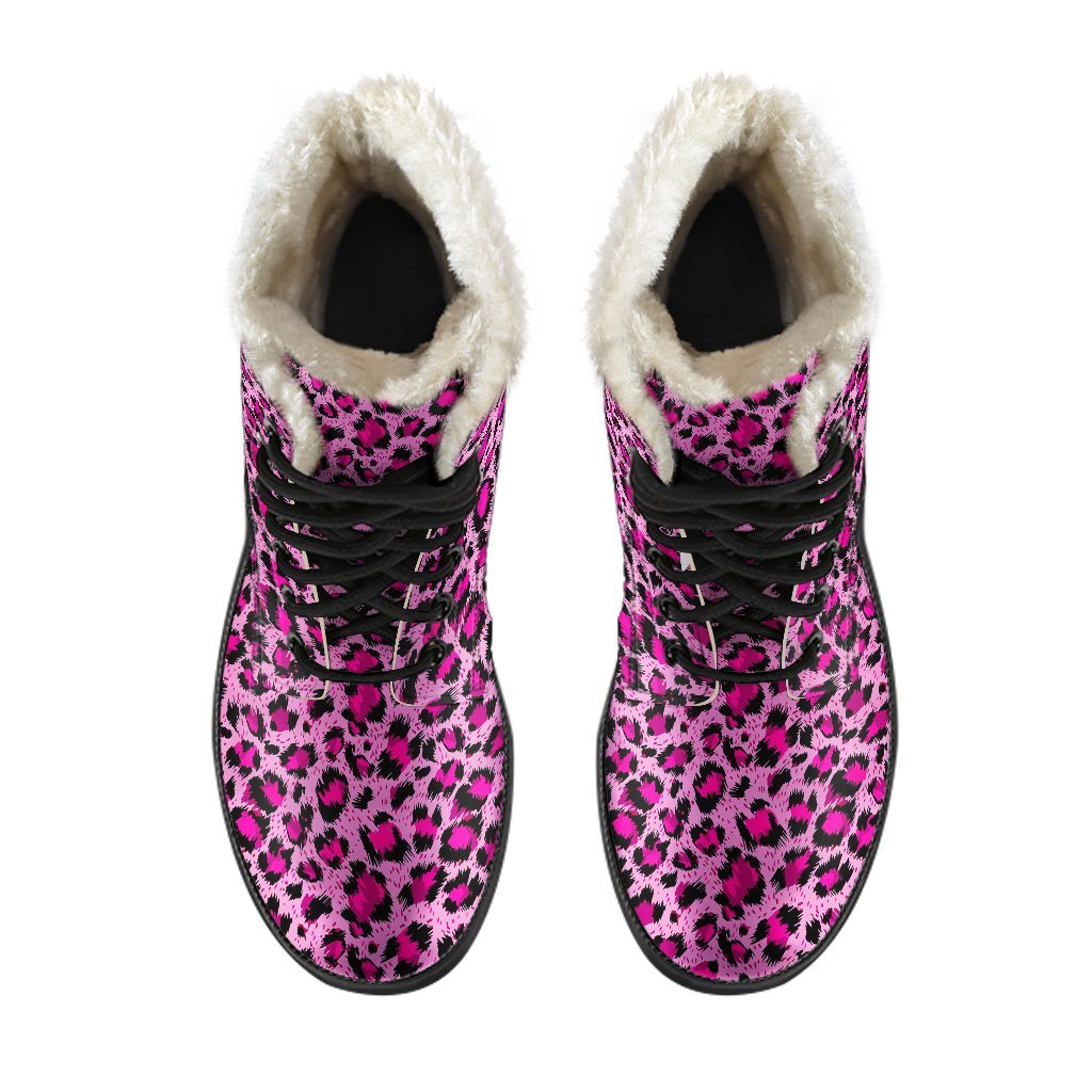 Pink Cheetah Leopard Pattern Print Comfy Winter Boots-grizzshop