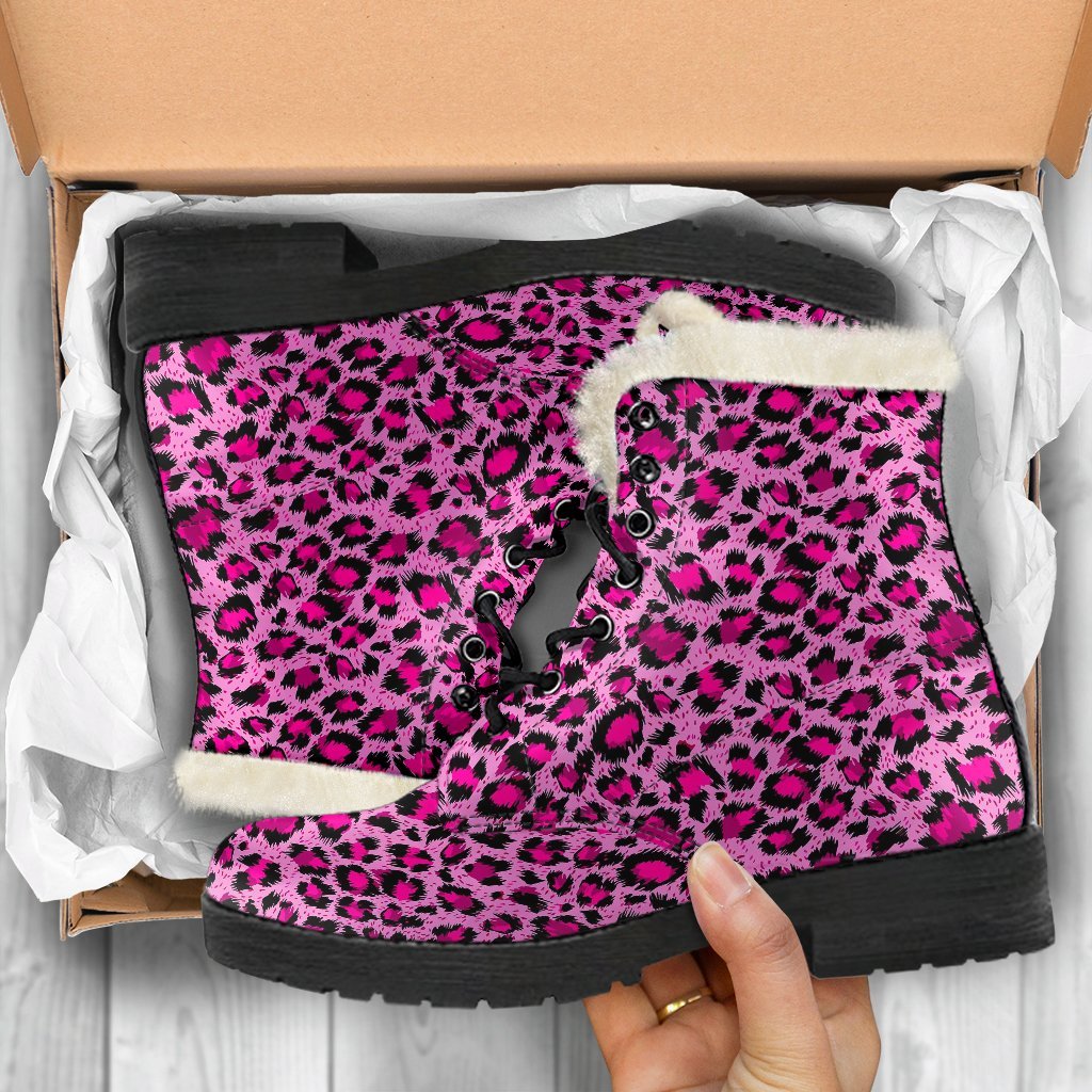 Pink Cheetah Leopard Pattern Print Comfy Winter Boots-grizzshop