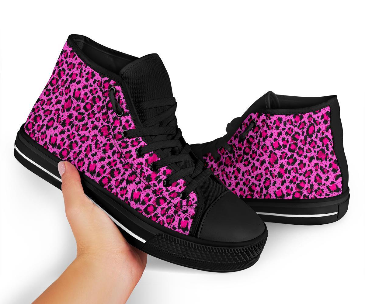 Pink Cheetah Leopard Pattern Print Men Women's High Top Shoes-grizzshop
