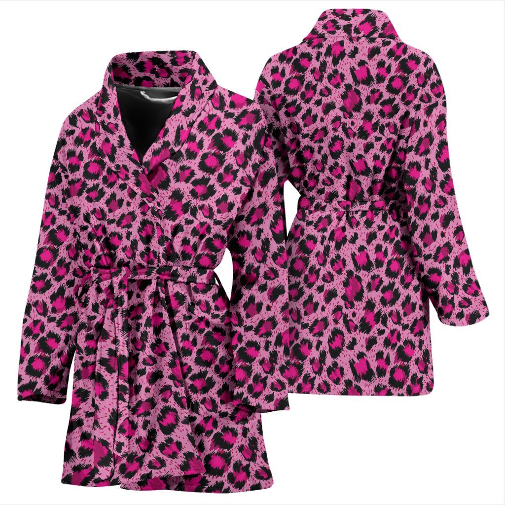 Pink Cheetah Leopard Pattern Print Women Long Robe-grizzshop