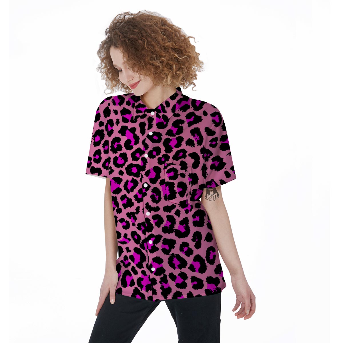 Pink Cheetah Leopard Women's Short Sleeve Shirts-grizzshop
