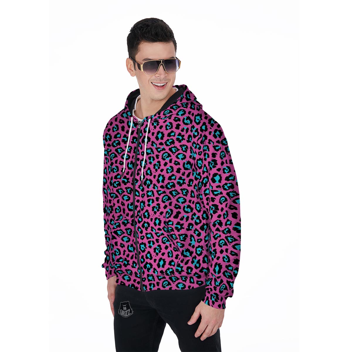 Pink Cheetah Men's Zip Up Hoodie-grizzshop