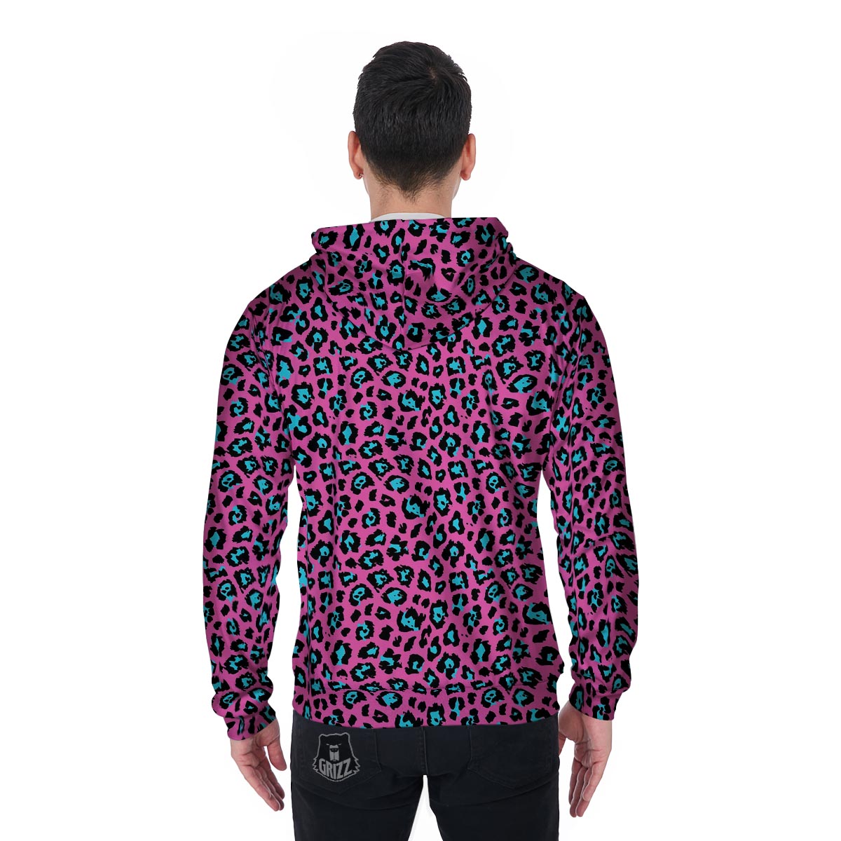 Pink Cheetah Men's Zip Up Hoodie-grizzshop
