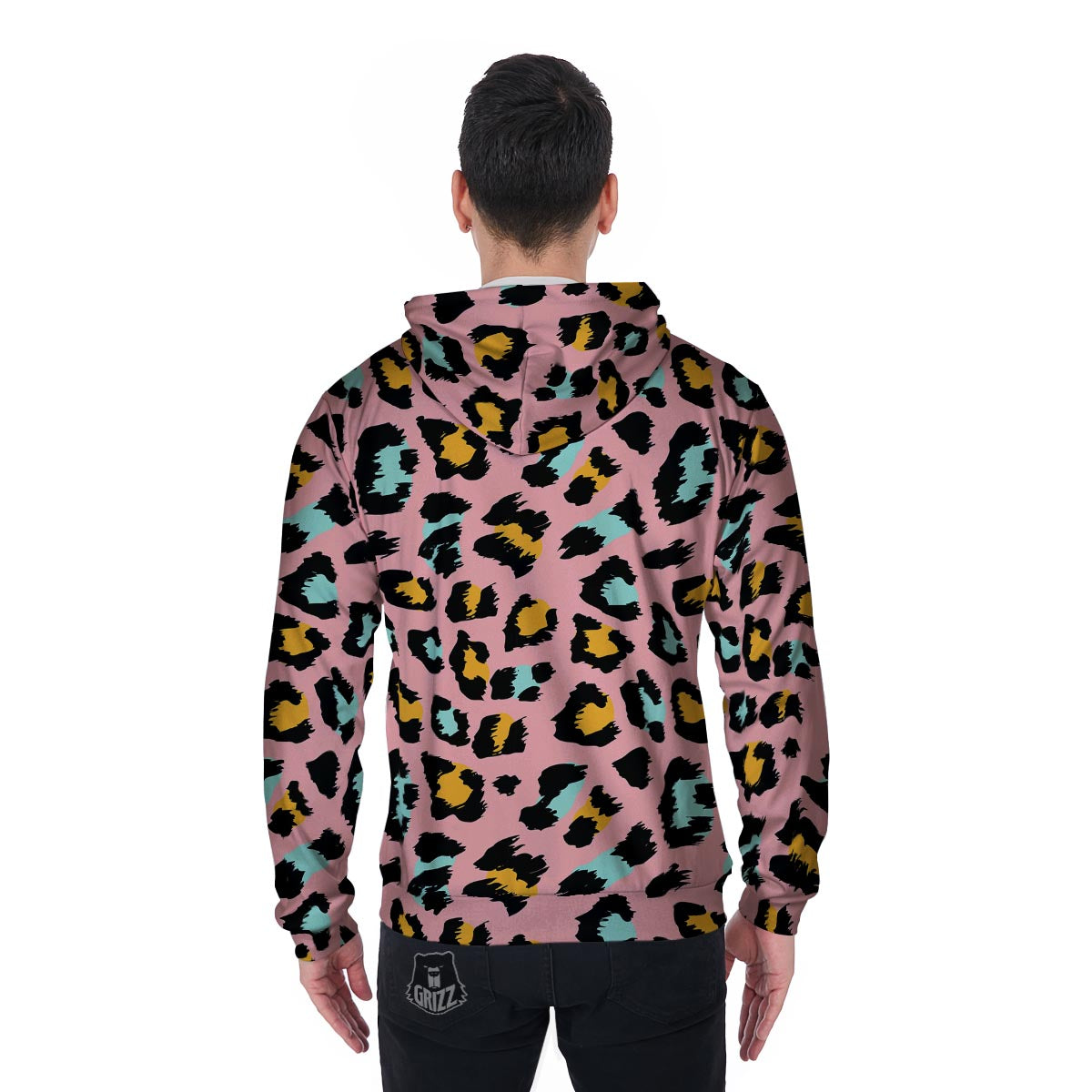 Pink Cheetah Print Men's Zip Up Hoodie-grizzshop