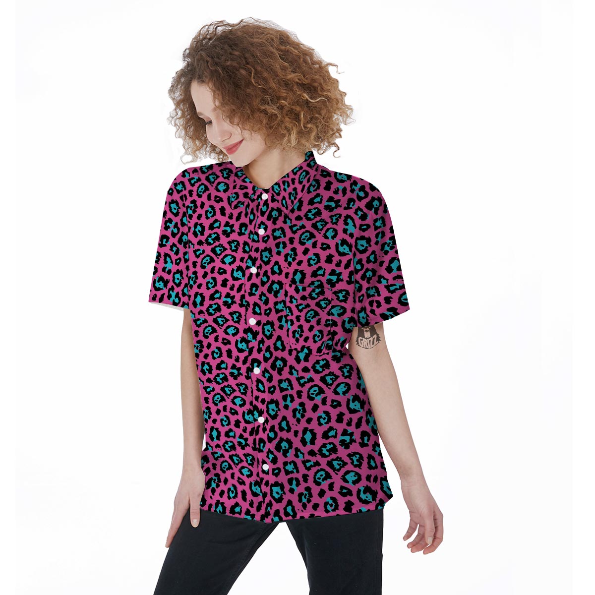 Pink Cheetah Women's Short Sleeve Shirts-grizzshop