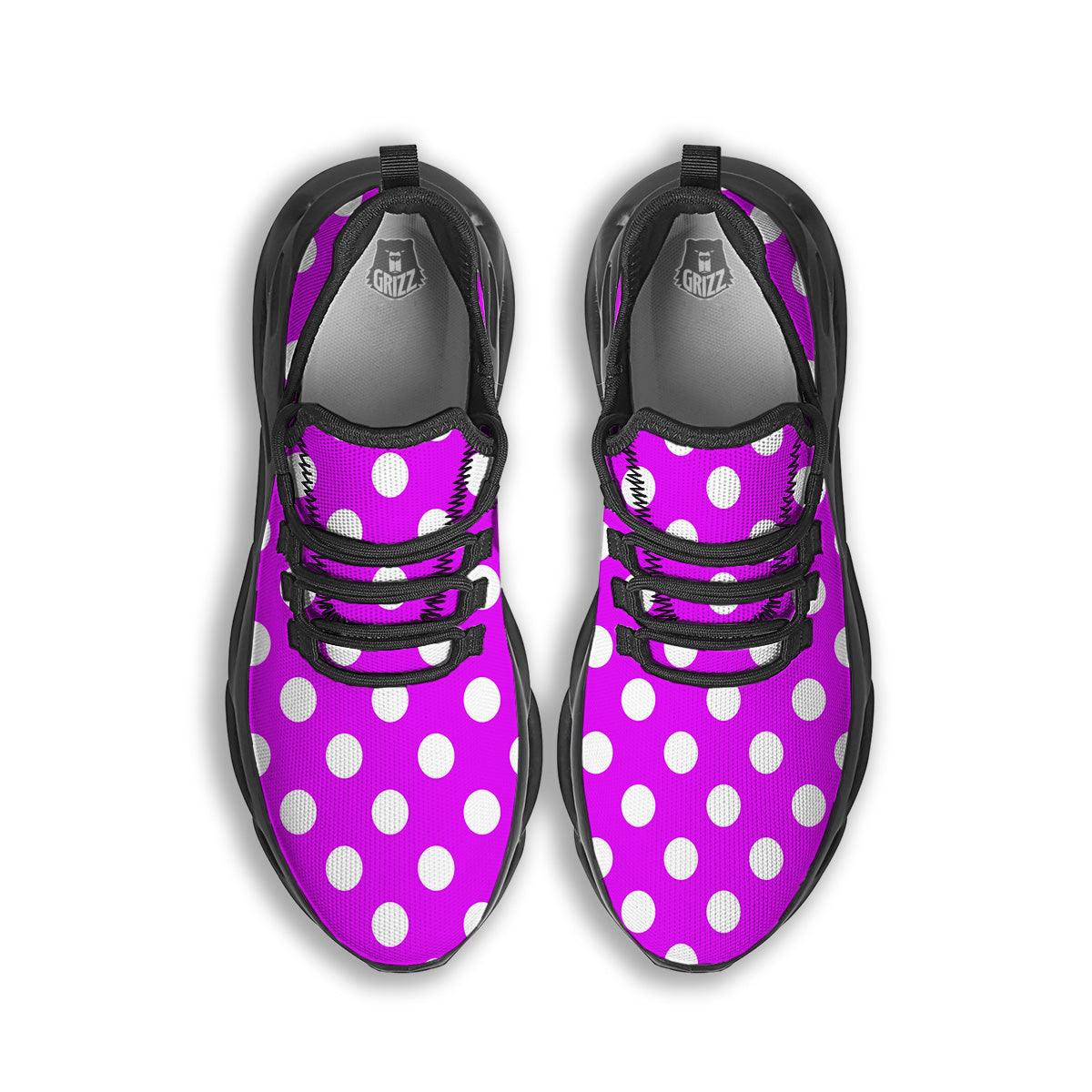 Pink Color Polka Dot Print Pattern Black Running Shoes-grizzshop